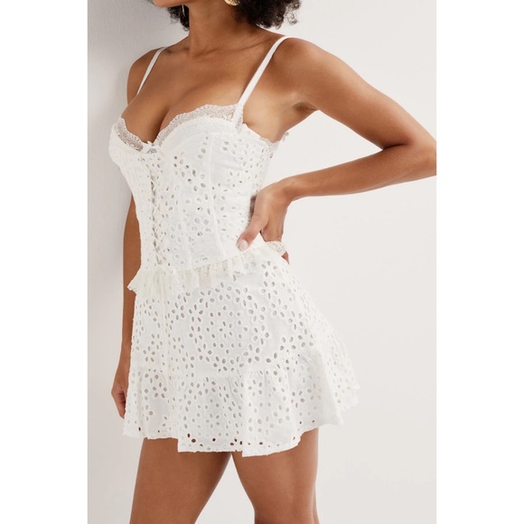 Free People x For Love & Lemons Sadie Eyelet Corset Tiered Ruffle Mini Dress - Picture 7 of 13